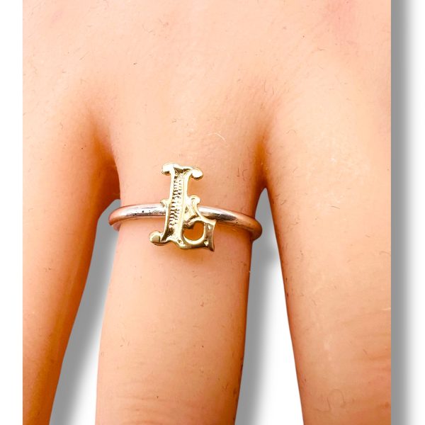 Ring with Initial "L" 10k Gold Letter, sz 6 | Silver Band - Image 9