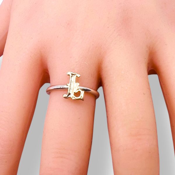 Ring with Initial "L" 10k Gold Letter, sz 6 | Silver Band - Image 10