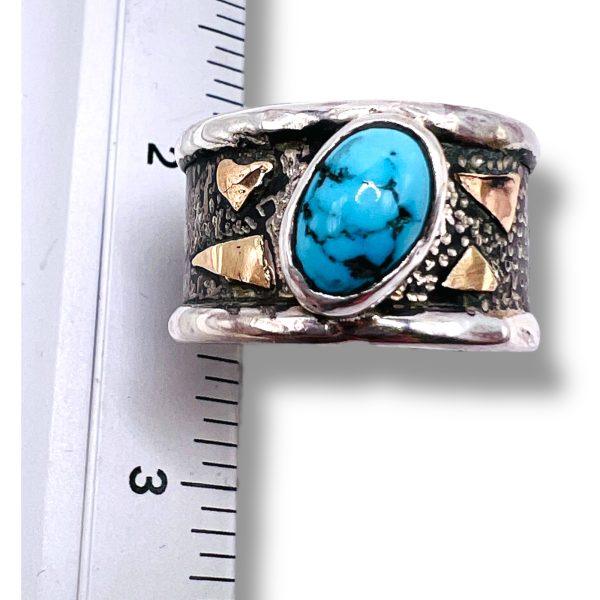 Rustic Silver Gold Accent Persian Turquoise Ring, sz 11.5 - Image 7