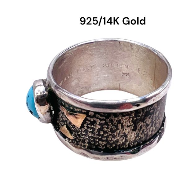 Rustic Silver Gold Accent Persian Turquoise Ring, sz 11.5 - Image 2