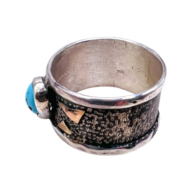 Rustic Silver Gold Accent Persian Turquoise Ring, sz 11.5 - Image 5