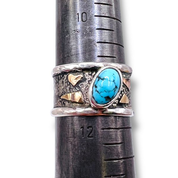 Rustic Silver Gold Accent Persian Turquoise Ring, sz 11.5 - Image 8