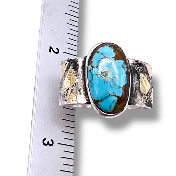 Oxidized Silver Gold Accent Persian Turquoise Ring, sz 8.75 - Image 3