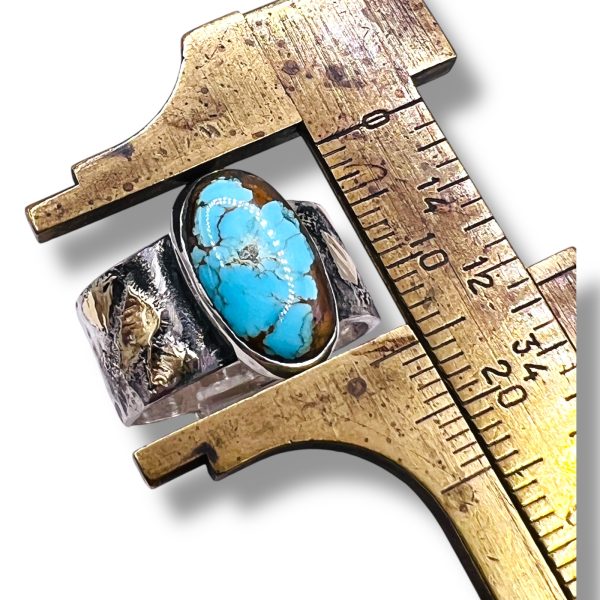 Oxidized Silver Gold Accent Persian Turquoise Ring, sz 8.75 - Image 5