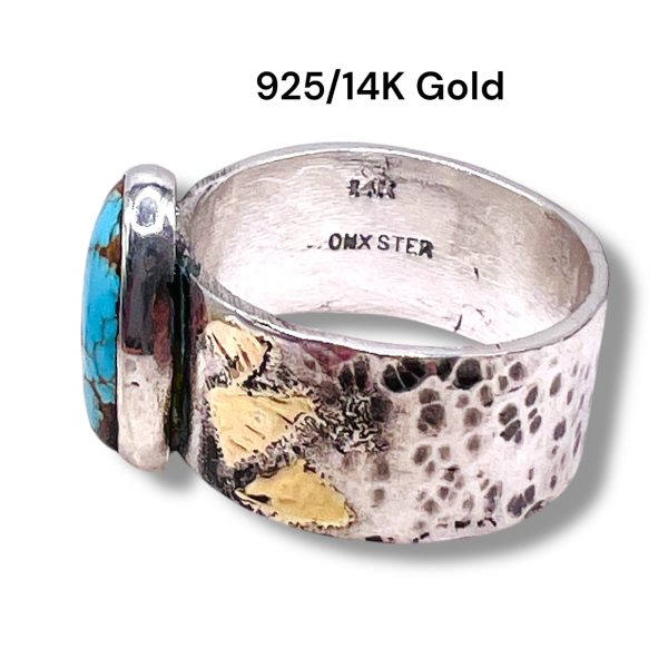 Oxidized Silver Gold Accent Persian Turquoise Ring, sz 8.75 - Image 8