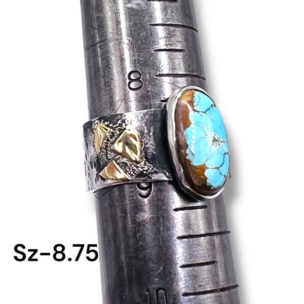 Oxidized Silver Gold Accent Persian Turquoise Ring, sz 8.75 - Image 11