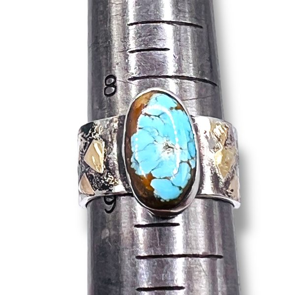 Oxidized Silver Gold Accent Persian Turquoise Ring, sz 8.75 - Image 12