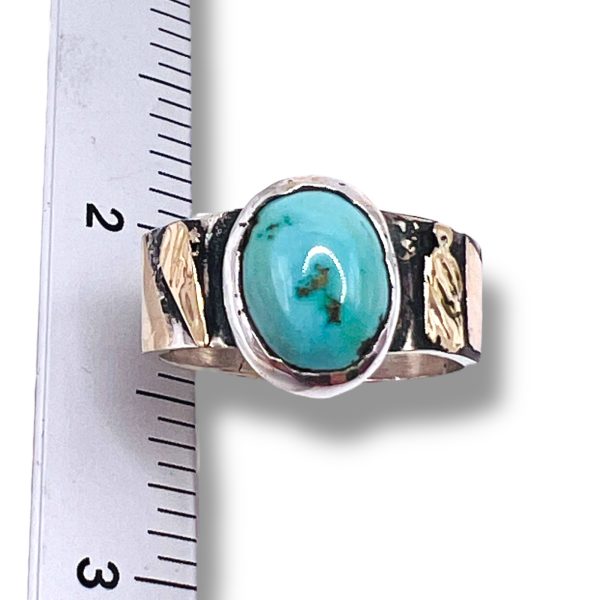 Oxidized Silver Persian Turquoise Ring Gold Accent, sz 8.25 - Image 2