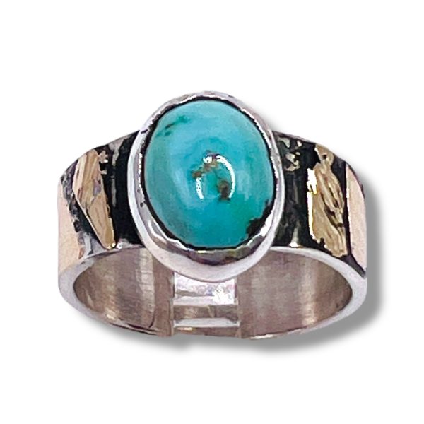 Oxidized Silver Persian Turquoise Ring Gold Accent, sz 8.25 - Image 3