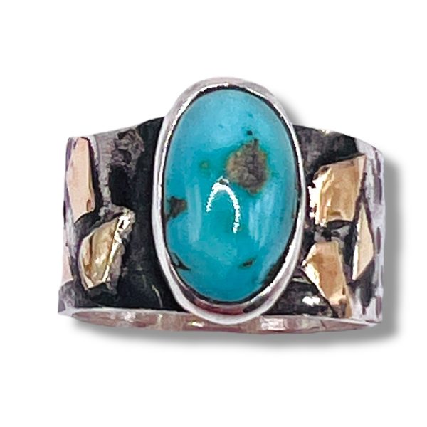 Rustic Oxidized Silver Persian Turquoise Ring, sz 8.25