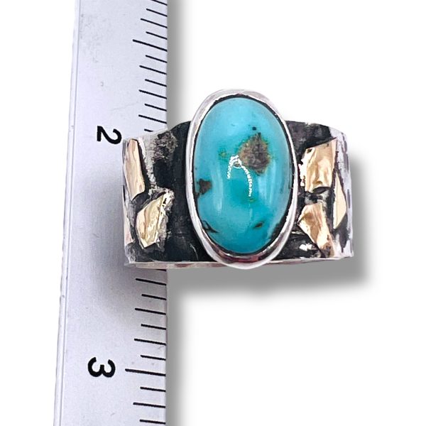 Rustic Oxidized Silver Persian Turquoise Ring, sz 8.25 - Image 2