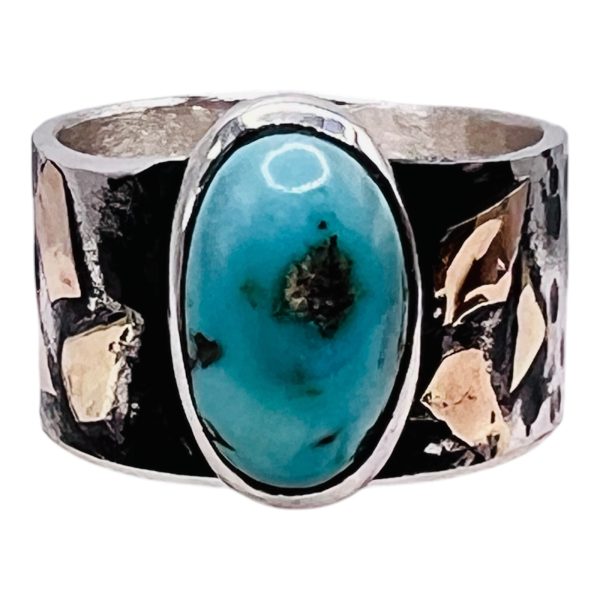 Rustic Oxidized Silver Persian Turquoise Ring, sz 8.25 - Image 6