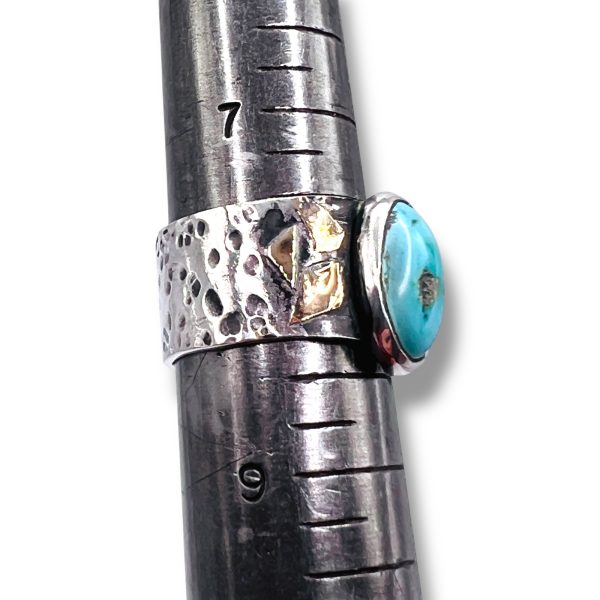 Rustic Oxidized Silver Persian Turquoise Ring, sz 8.25 - Image 8