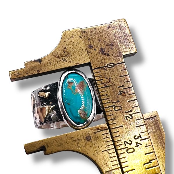 Rustic Silver Gold Accent Persian Turquoise Ring, sz 8.5 - Image 9