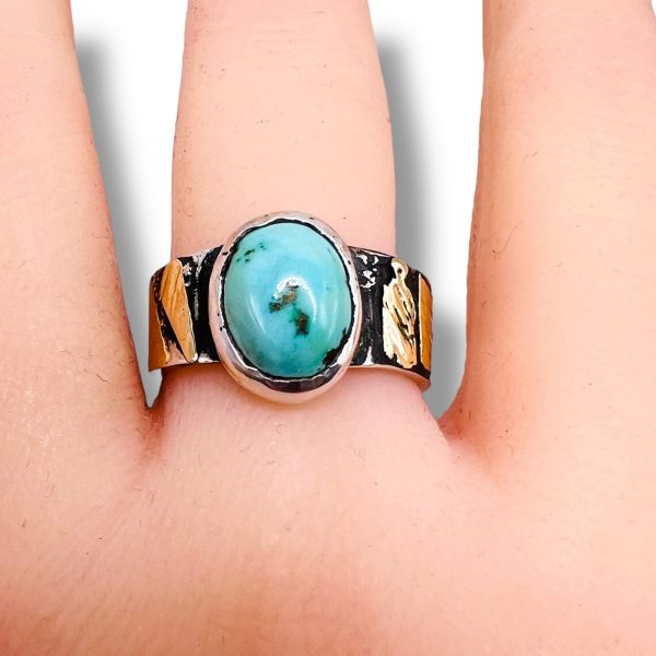 Oxidized Silver Persian Turquoise Ring Gold Accent, sz 8.25 - Image 10