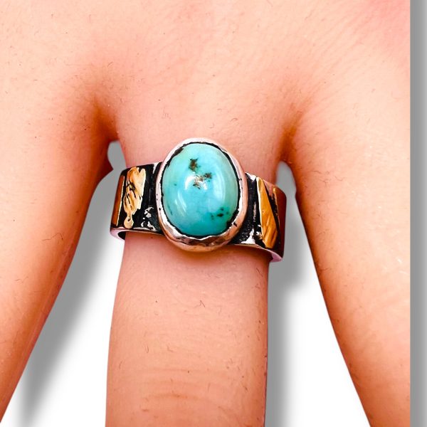 Oxidized Silver Persian Turquoise Ring Gold Accent, sz 8.25 - Image 11