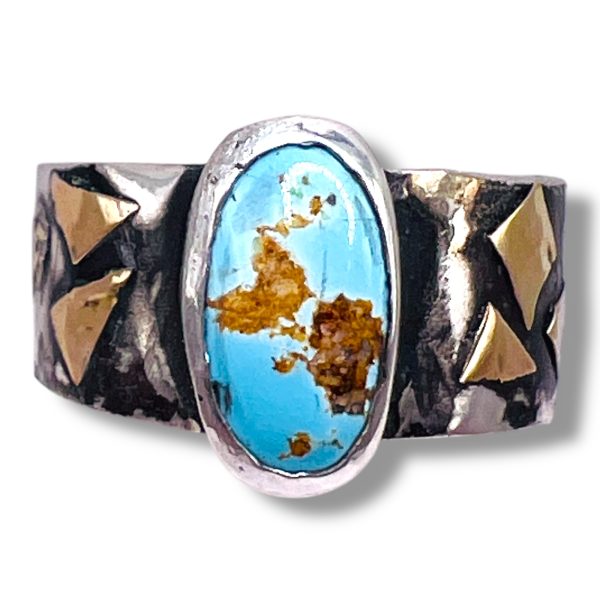 Rustic Oxidized 925 Silver Persian Turquoise Ring, sz 10.5