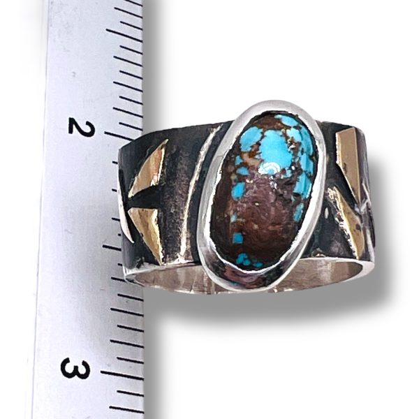 Tarnished Silver Gold Accent Persian Turquoise Ring, sz 9 - Image 4