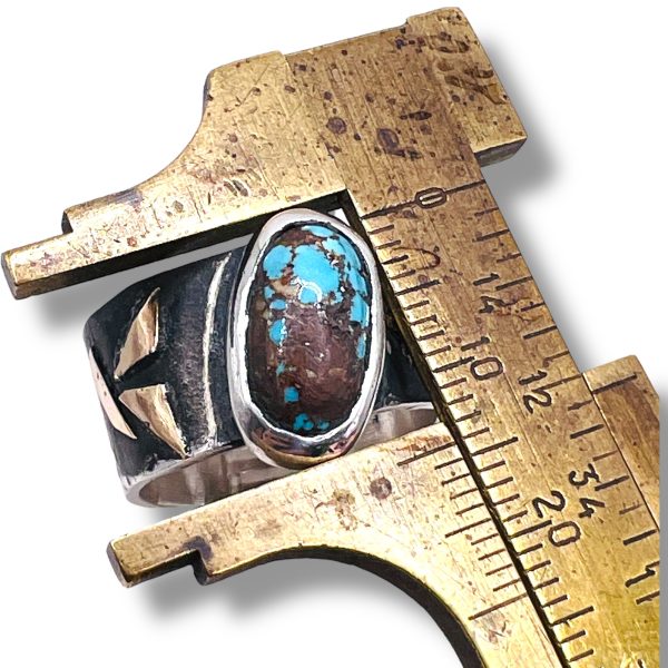 Tarnished Silver Gold Accent Persian Turquoise Ring, sz 9 - Image 5