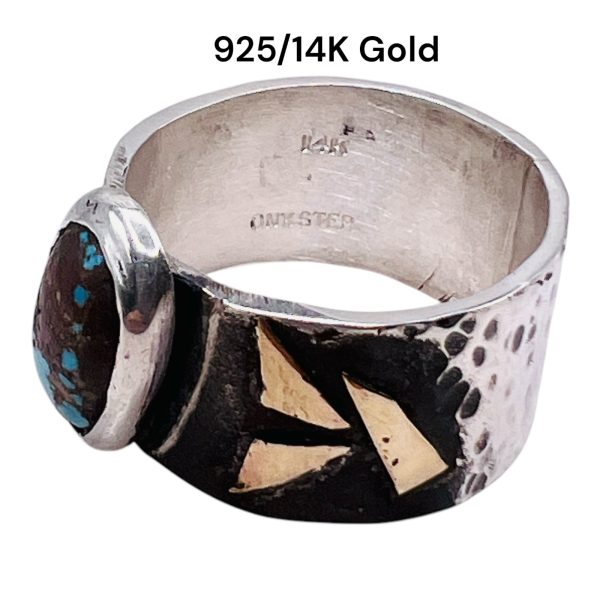 Tarnished Silver Gold Accent Persian Turquoise Ring, sz 9 - Image 8