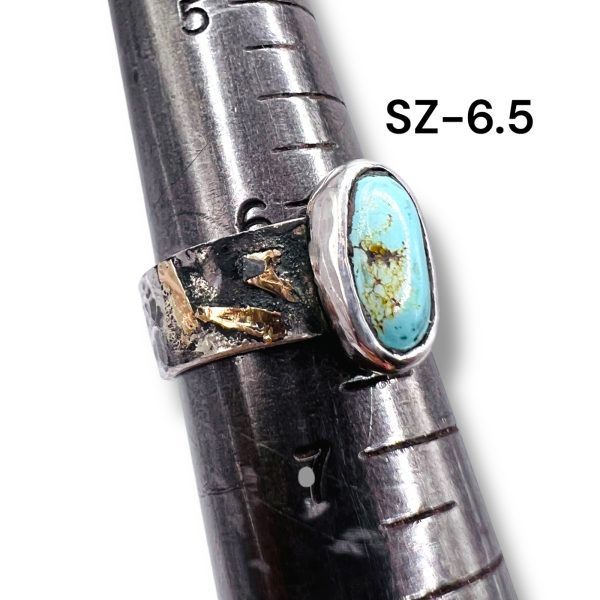 Persian Turquoise Oxidized Silver Gold Accent Ring, sz 6.5 - Image 10