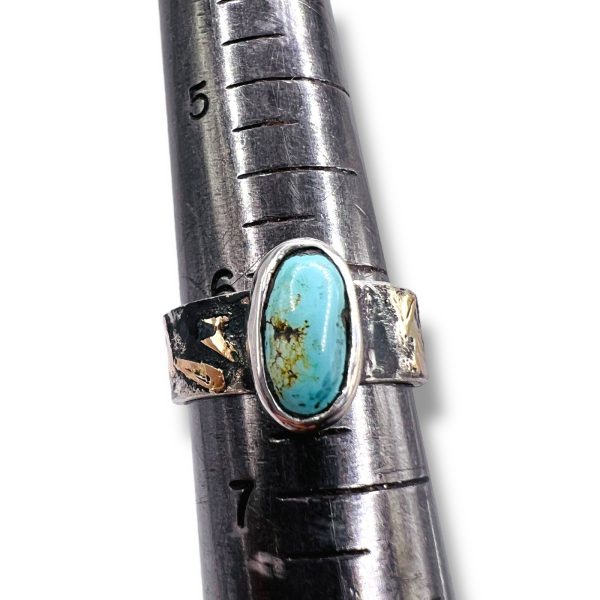 Persian Turquoise Oxidized Silver Gold Accent Ring, sz 6.5 - Image 11