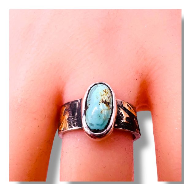 Persian Turquoise Oxidized Silver Gold Accent Ring, sz 6.5 - Image 13