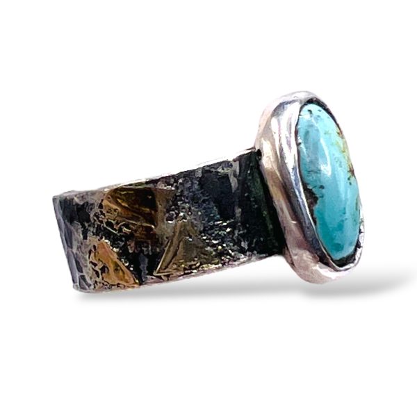 Persian Turquoise Oxidized Silver Gold Accent Ring, sz 6.5 - Image 16