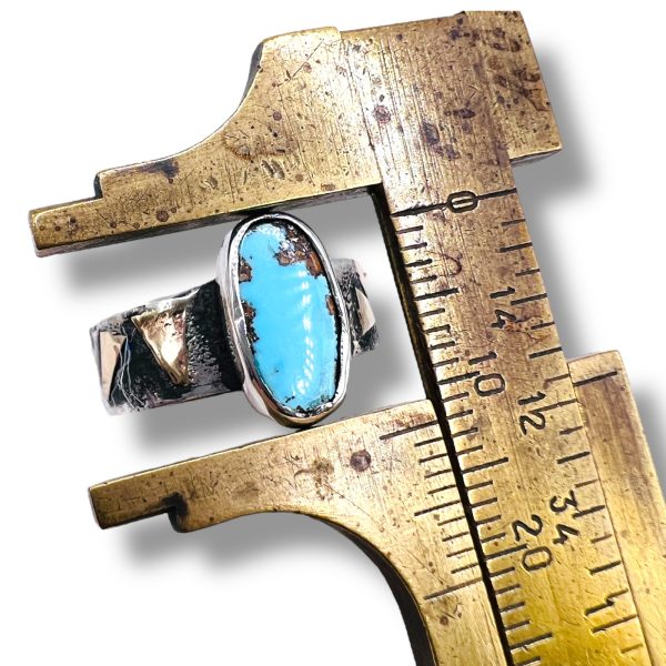 Persian Turquoise Oxidized Silver Ring w/14k Gold, sz 7 - Image 6