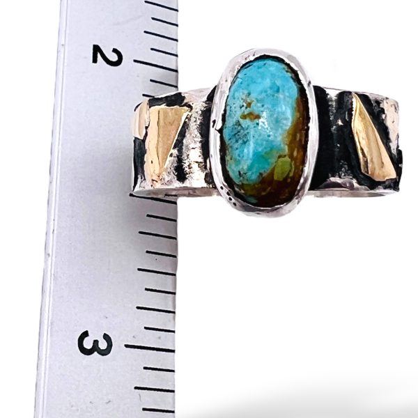 Blackened Silver Gold Accent Persian Turquoise Ring, sz 6.75 - Image 3