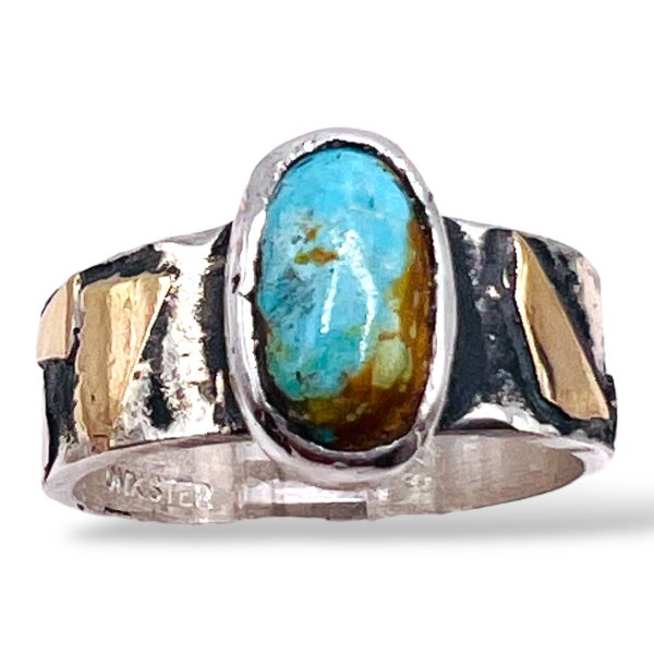 Blackened Silver Gold Accent Persian Turquoise Ring, sz 6.75 - Image 4