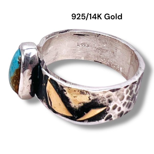 Blackened Silver Gold Accent Persian Turquoise Ring, sz 6.75 - Image 8