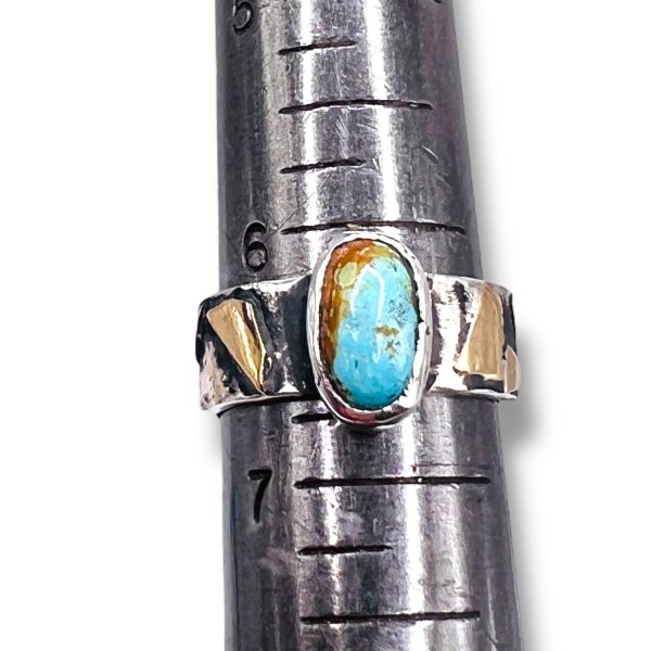 Blackened Silver Gold Accent Persian Turquoise Ring, sz 6.75 - Image 11