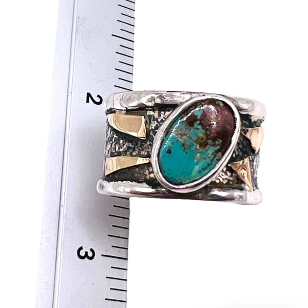 Persian Turquoise Blackened Silver Gold Accent Ring, sz 10.5 - Image 3