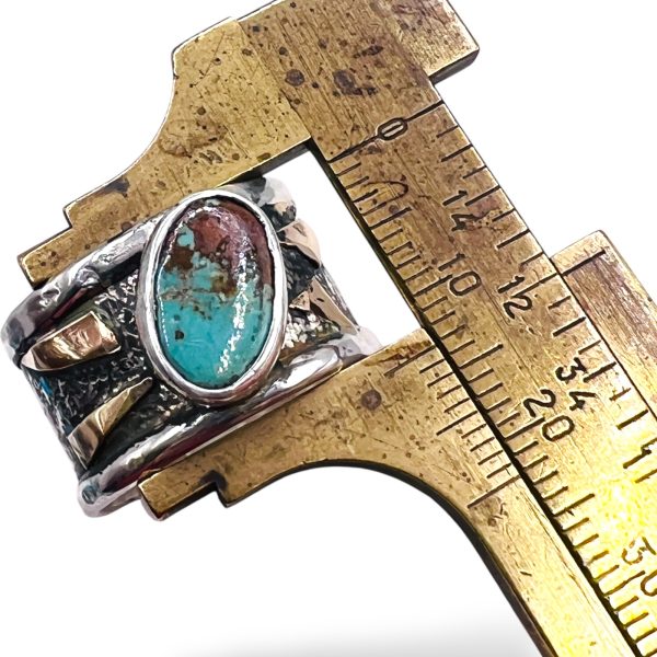 Persian Turquoise Blackened Silver Gold Accent Ring, sz 10.5 - Image 7