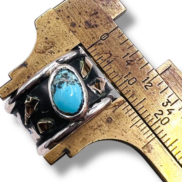 Persian Turquoise Ring | Oxidized Silver Gold Accent, sz 10 - Image 6