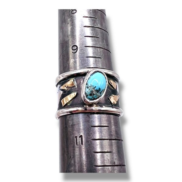 Persian Turquoise Ring | Oxidized Silver Gold Accent, sz 10 - Image 10