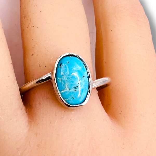 Sterling Silver Persian Turquoise Slim Band Ring, sz 12.5 - Image 13