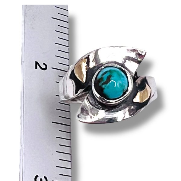 Persian Turquoise Ring 925 Silver 14k Gold Accent, sz 5.25 - Image 3