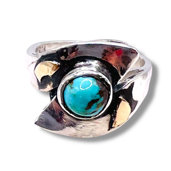 Persian Turquoise Ring 925 Silver 14k Gold Accent, sz 5.25 - Image 8