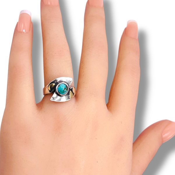 Persian Turquoise Ring 925 Silver 14k Gold Accent, sz 5.25 - Image 10