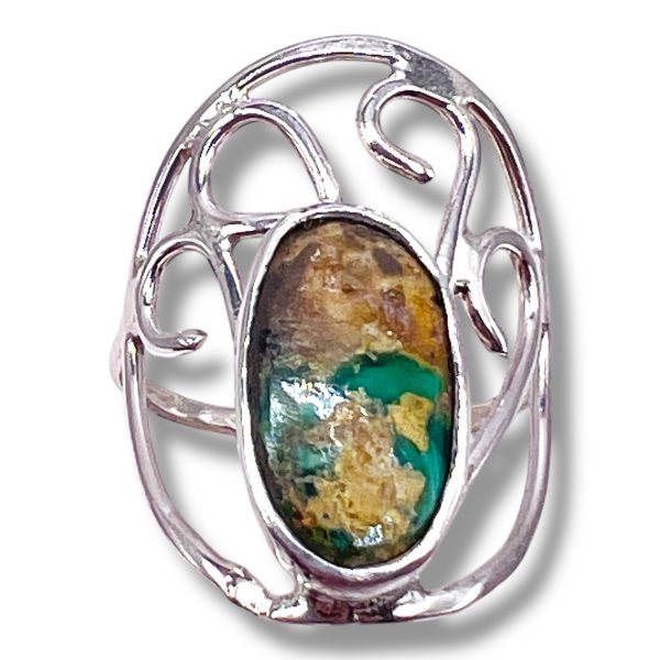 Filigree Silver Persian Turquoise Matrix Ring, sz 5.5