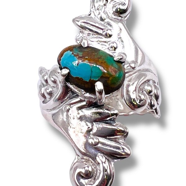 Sterling Silver Matrix Persian Turquoise Claw Ring, sz 9.5 - Image 5