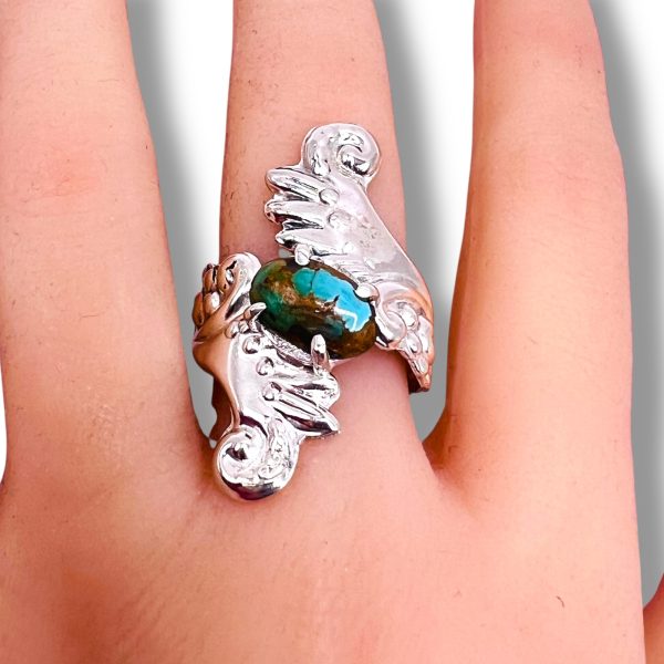 Sterling Silver Matrix Persian Turquoise Claw Ring, sz 9.5 - Image 7