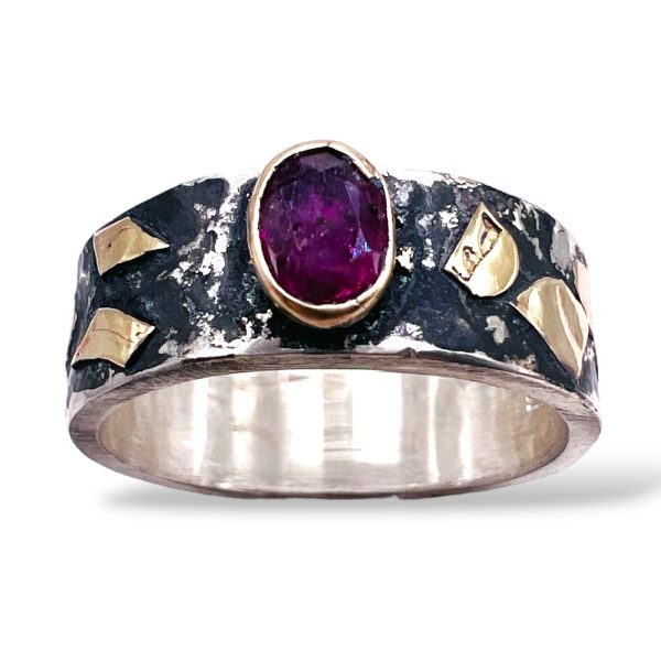 Sterling Silver Natural Ruby Ring 14k Gold Accent, sz 7 - Image 3