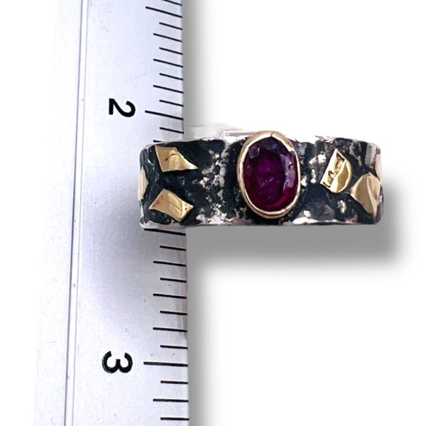 Sterling Silver Natural Ruby Ring 14k Gold Accent, sz 7 - Image 12