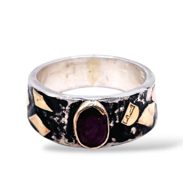 Sterling Silver Natural Ruby Ring 14k Gold Accent, sz 7