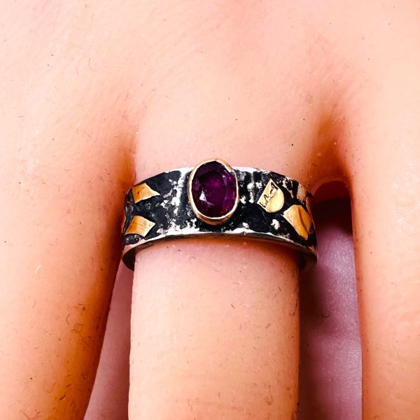 Sterling Silver Natural Ruby Ring 14k Gold Accent, sz 7 - Image 13