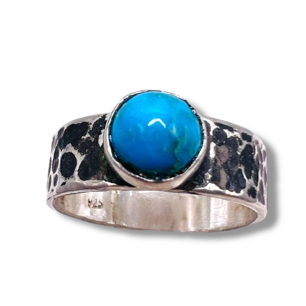 Genuine Persian Turquoise Oxidized Silver Ring, sz 8.75