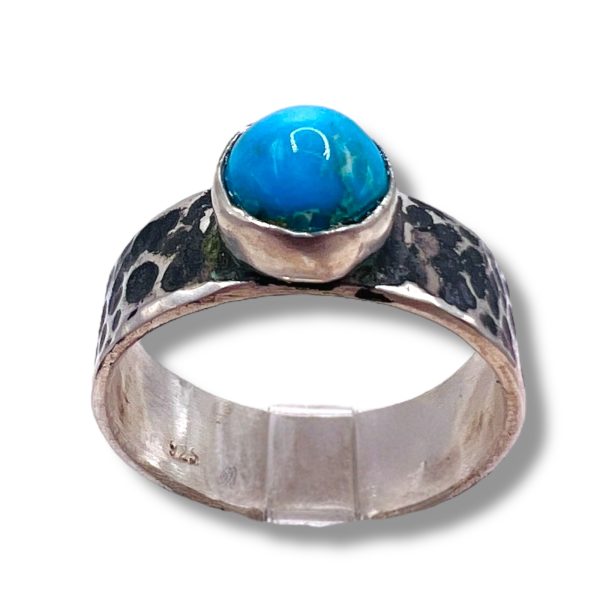 Genuine Persian Turquoise Oxidized Silver Ring, sz 8.75 - Image 5